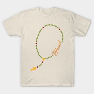 Blessed Colorful Rosary Fall Typography Thanksgiving T-Shirt